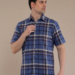 M2menstyle Kemeja Flanel Pria Lengan Pendek Blue