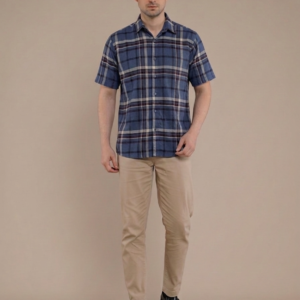 M2menstyle Kemeja Flanel Pria Lengan Pendek Blue