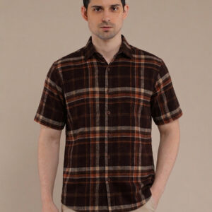 M2menstyle Kemeja Flanel Pria Lengan Pendek Brown Orange