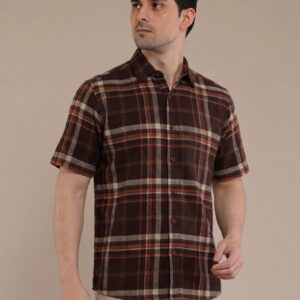 M2menstyle Kemeja Flanel Pria Lengan Pendek Brown Orange