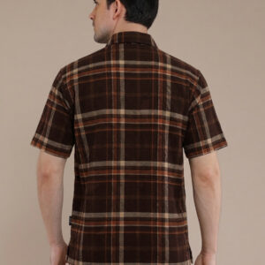 M2menstyle Kemeja Flanel Pria Lengan Pendek Brown Orange
