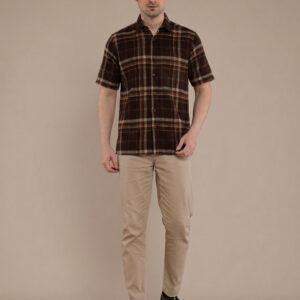 M2menstyle Kemeja Flanel Pria Lengan Pendek Brown Orange