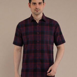 M2menstyle Kemeja Flanel Pria Lengan Pendek Burgundy Navy
