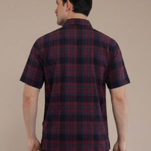 M2menstyle Kemeja Flanel Pria Lengan Pendek Burgundy Navy