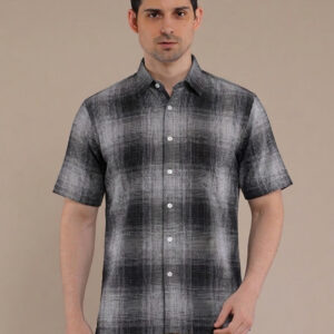 M2menstyle Kemeja Flanel Pria Lengan Pendek Charcoal Grey