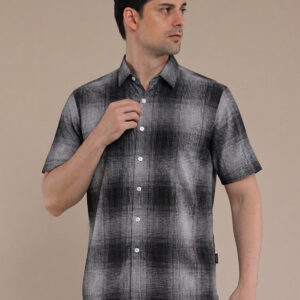 M2menstyle Kemeja Flanel Pria Lengan Pendek Charcoal Grey