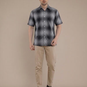 M2menstyle Kemeja Flanel Pria Lengan Pendek Charcoal Grey