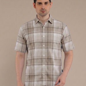 M2menstyle Kemeja Flanel Pria Lengan Pendek Cream Stone