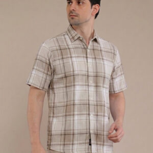 M2menstyle Kemeja Flanel Pria Lengan Pendek Cream Stone