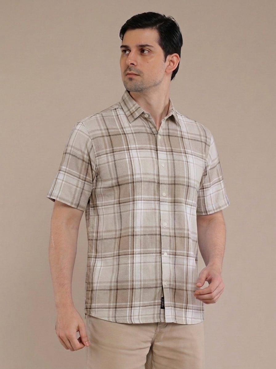 M2menstyle Kemeja Flanel Pria Lengan Pendek Cream Stone - Image 5