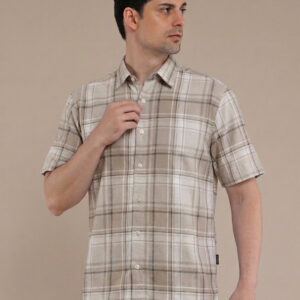 M2menstyle Kemeja Flanel Pria Lengan Pendek Cream Stone
