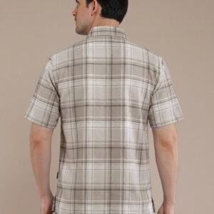 M2menstyle Kemeja Flanel Pria Lengan Pendek Cream Stone