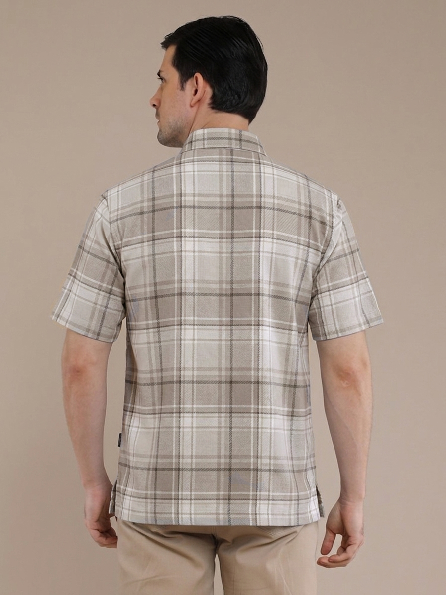 M2menstyle Kemeja Flanel Pria Lengan Pendek Cream Stone - Image 3