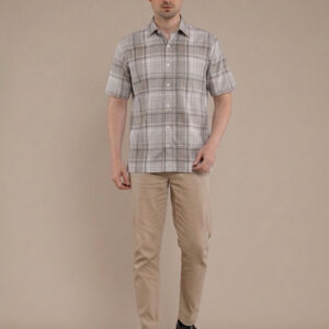 M2menstyle Kemeja Flanel Pria Lengan Pendek Cream Stone
