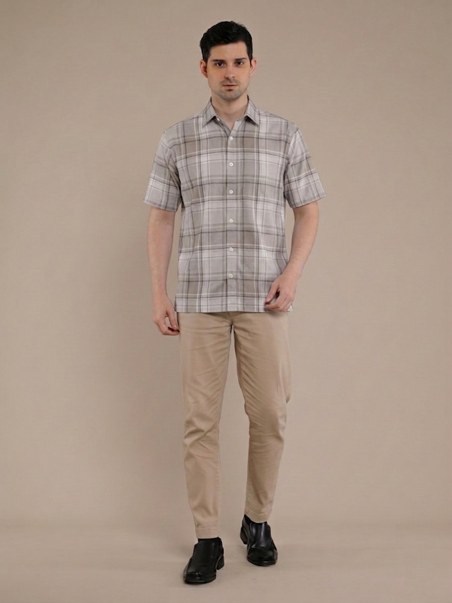 M2menstyle Kemeja Flanel Pria Lengan Pendek Cream Stone - Image 2
