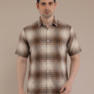 M2menstyle Kemeja Flanel Pria Lengan Pendek Cream Tan