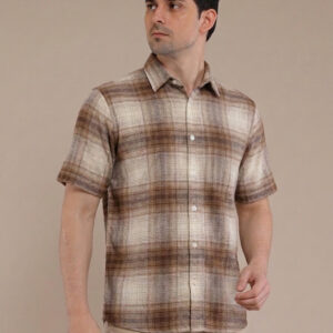 M2menstyle Kemeja Flanel Pria Lengan Pendek Cream Tan