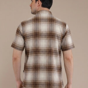 M2menstyle Kemeja Flanel Pria Lengan Pendek Cream Tan