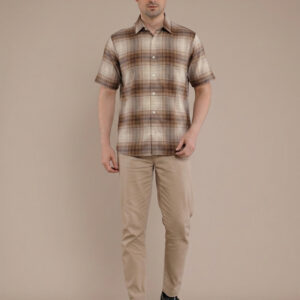 M2menstyle Kemeja Flanel Pria Lengan Pendek Cream Tan