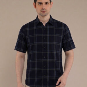 M2menstyle Kemeja Flanel Pria Lengan Pendek Navy Grey