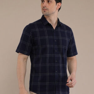 M2menstyle Kemeja Flanel Pria Lengan Pendek Navy Grey
