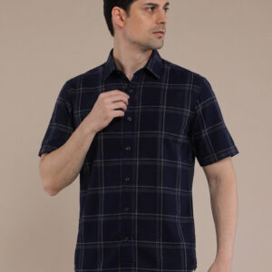 M2menstyle Kemeja Flanel Pria Lengan Pendek Navy Grey