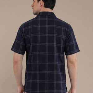 M2menstyle Kemeja Flanel Pria Lengan Pendek Navy Grey
