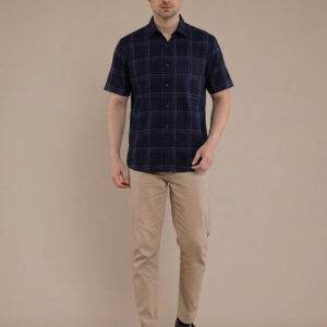 M2menstyle Kemeja Flanel Pria Lengan Pendek Navy Grey