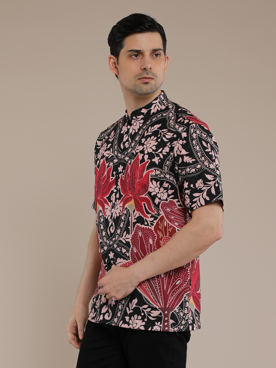 M2menstyle Kemeja Pria Lengan Pendek Batik Pekalongan Babah Hitam Merah - Image 5