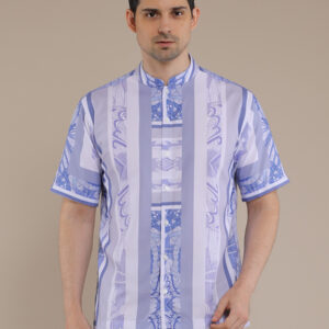 M2menstyle Kemeja Pria Lengan Pendek Motif Butterfly Blue