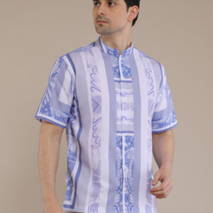 M2menstyle Kemeja Pria Lengan Pendek Motif Butterfly Blue