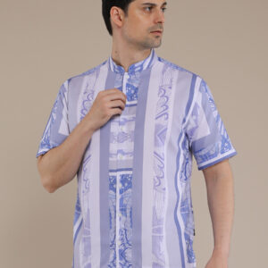 M2menstyle Kemeja Pria Lengan Pendek Motif Butterfly Blue
