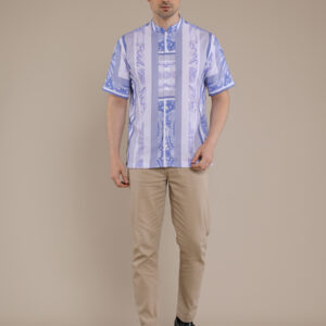 M2menstyle Kemeja Pria Lengan Pendek Motif Butterfly Blue
