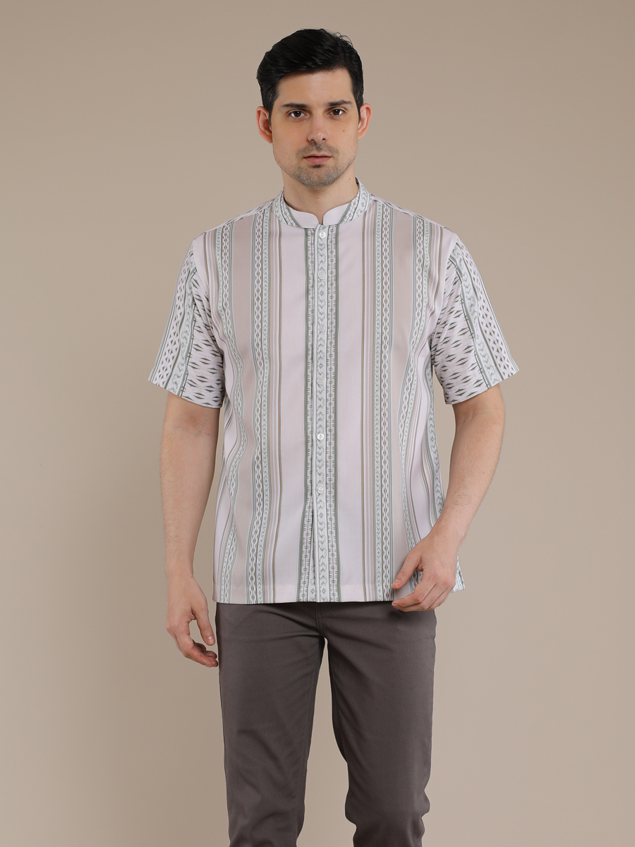 M2menstyle Kemeja Pria Lengan Pendek Motif Suji Green