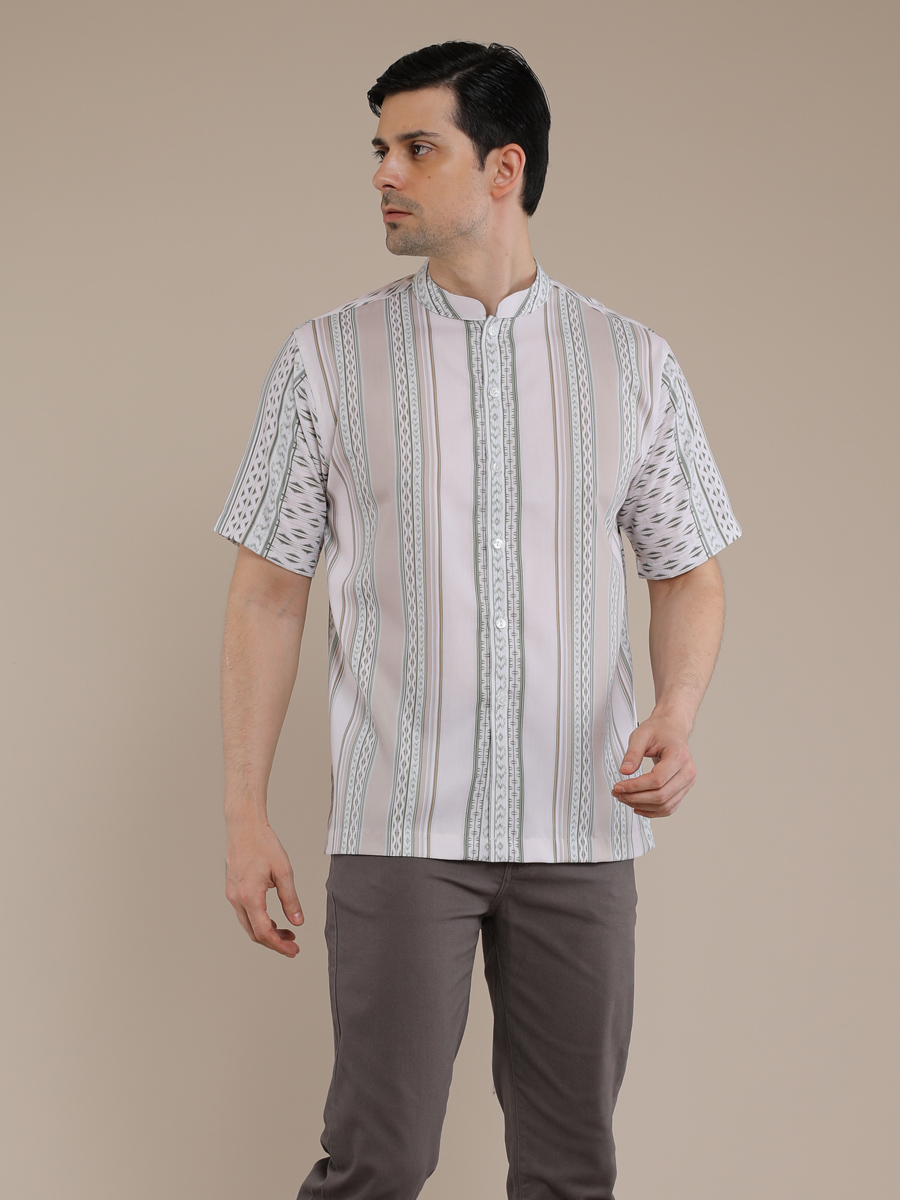 M2menstyle Kemeja Pria Lengan Pendek Motif Suji Green - Image 5