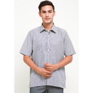 Gianni Visentin Kemeja RIch Cotton Lengan Panjang Pria Salur Regular Fit - Abu - 8980