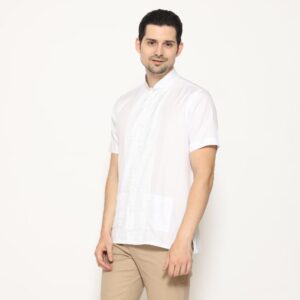 Gianni Visentin Kemeja Koko Lengan Pendek Regular Fit Pria - Putih Kotak - 0998
