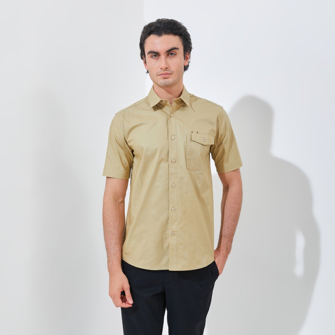 Jack Nicklaus Beograd Kemeja Pria Lengan Pendek Slim Fit Khaki