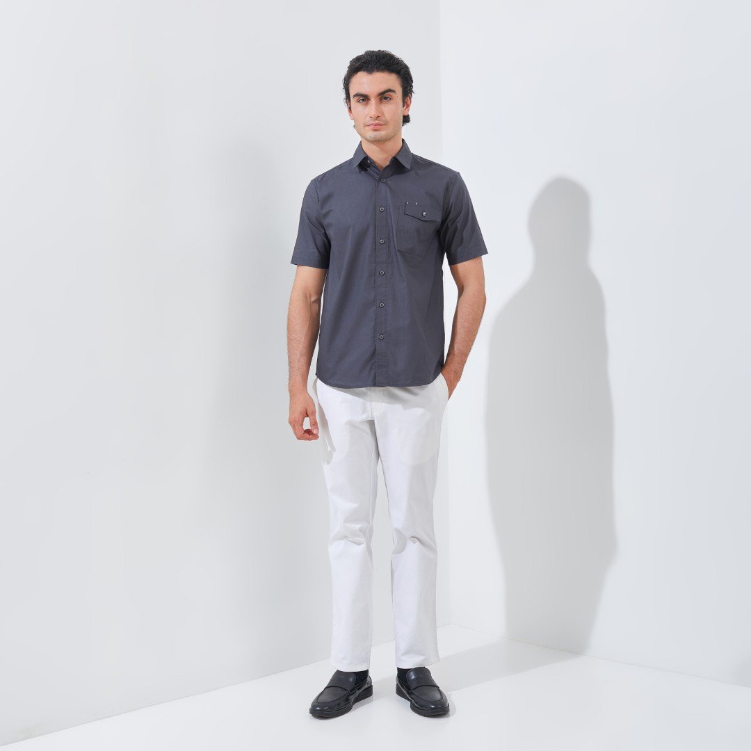 Jack Nicklaus Beograd Kemeja Pria Lengan Pendek Slim Fit Dark Grey - Image 5