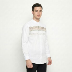 Gianni Visentin Kemeja Koko Lengan Panjang Regular Fit Pria - Cream - 1017