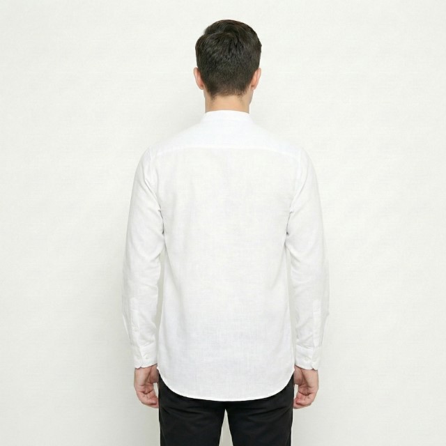 Gianni Visentin Kemeja Koko Lengan Panjang Regular Fit Pria - Cream - 1017 - Image 3