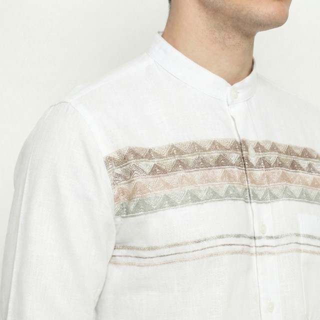 Gianni Visentin Kemeja Koko Lengan Panjang Regular Fit Pria - Cream - 1017 - Image 4