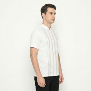 Gianni Visentin Kemeja Koko Lengan Pendek Regular Fit Pria - Putik Kembang Putih - 1015
