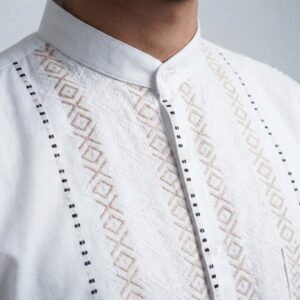 Gianni Visentin Kemeja Koko Lengan Pendek Regular Fit Pria - Putik Kembang Putih - 1015