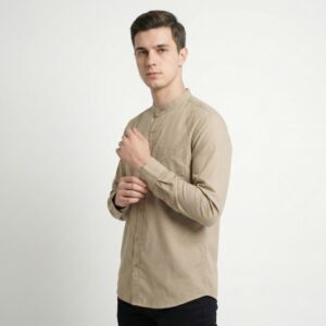 Gianni Visentin Kemeja Koko Lengan Panjang Regular Fit Pria - Coklat - 1010