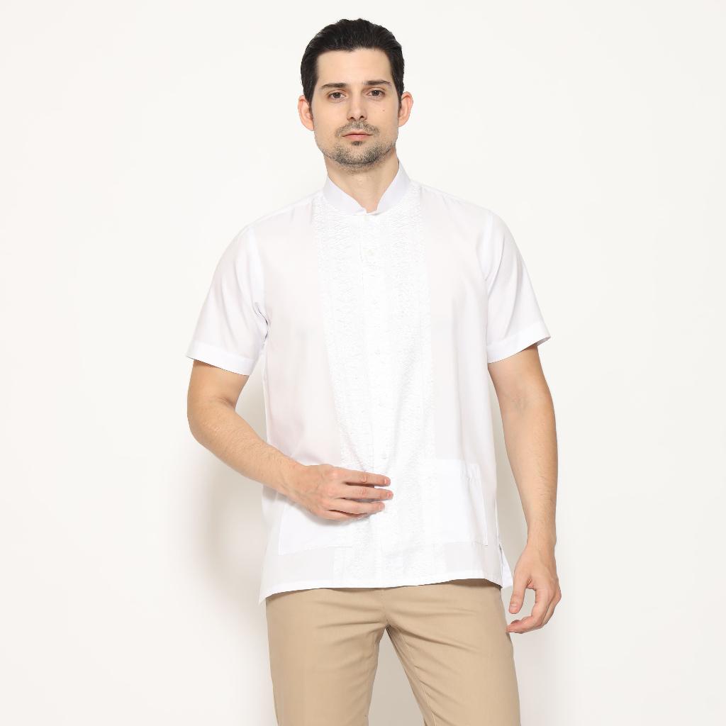 Gianni Visentin Kemeja Koko Lengan Pendek Regular Fit Pria - Putih Kotak - 0998 - Image 7