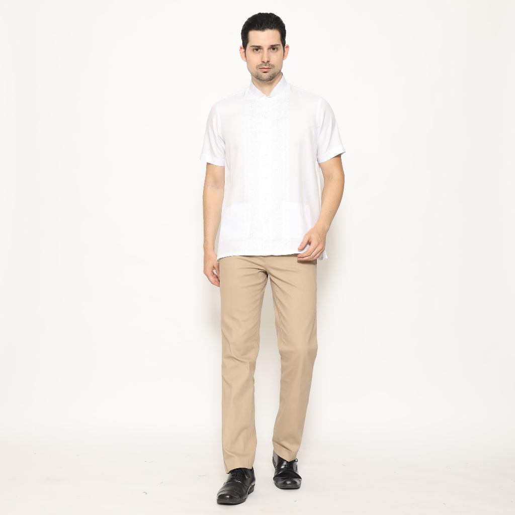 Gianni Visentin Kemeja Koko Lengan Pendek Regular Fit Pria - Putih Kotak - 0998