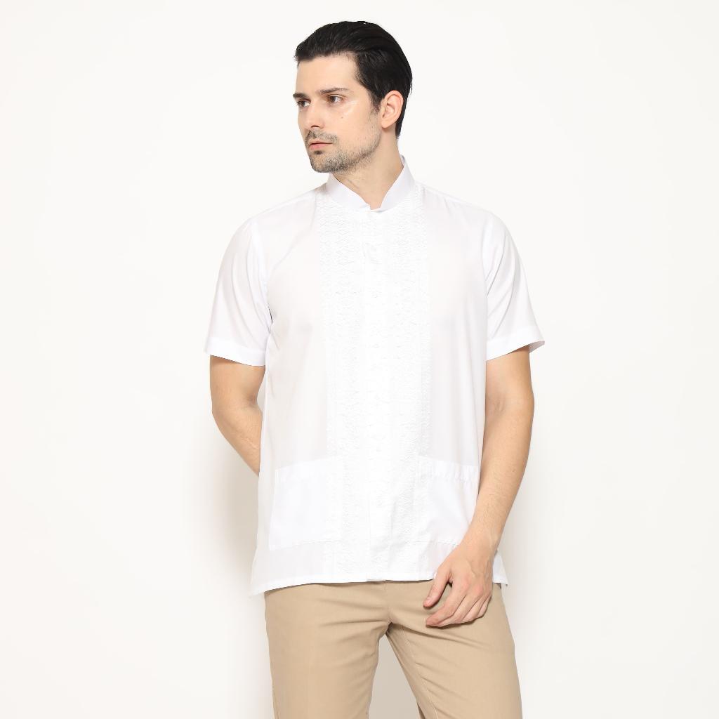 Gianni Visentin Kemeja Koko Lengan Pendek Regular Fit Pria - Putih Kotak - 0998 - Image 4