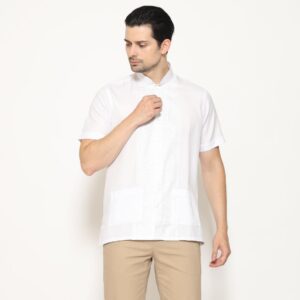 Gianni Visentin Kemeja Koko Lengan Pendek Regular Fit Pria - Putih Kotak - 0998