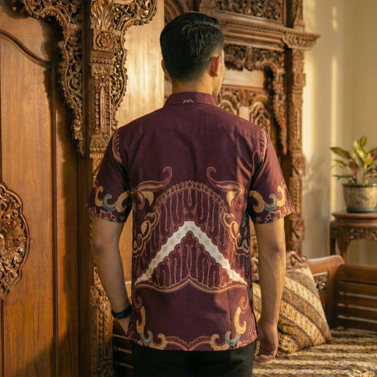 Gianni Visentin Kemeja Batik Katun Pria Regular Fit Maroon - 9095 - Image 2